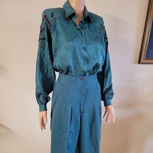 Emerald 2 piece beaded blouse and gaucho pant